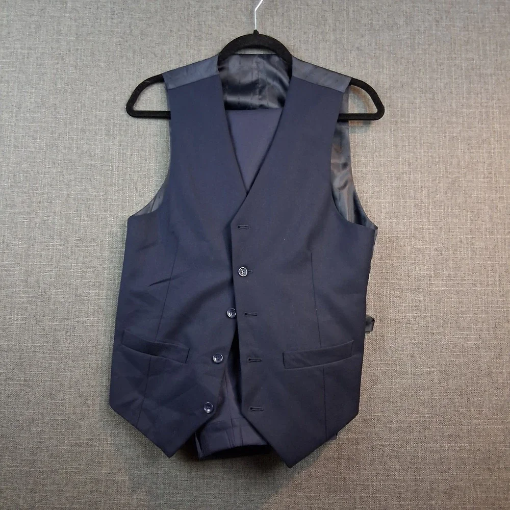 Mens Navy Blue 2 Piece Suit Set Vest Waistcoat and Trousers Formal Wedding